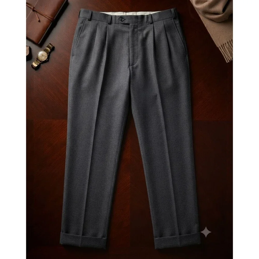 Vintage Lauren Ralph Lauren Men’s 36x32 Gray Wool Dress Pants Pleated Cuffed